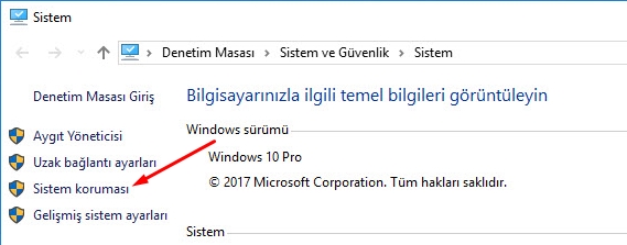 Windows 10 da Sistem Geri Yükleme Çalışmıyor Sorunu Düzeltme 2 – sistem korumasi2